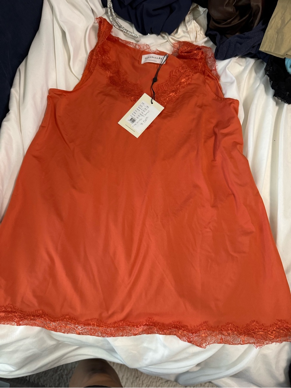 Frame Denim Women's Lace Trim Orange Tank Top